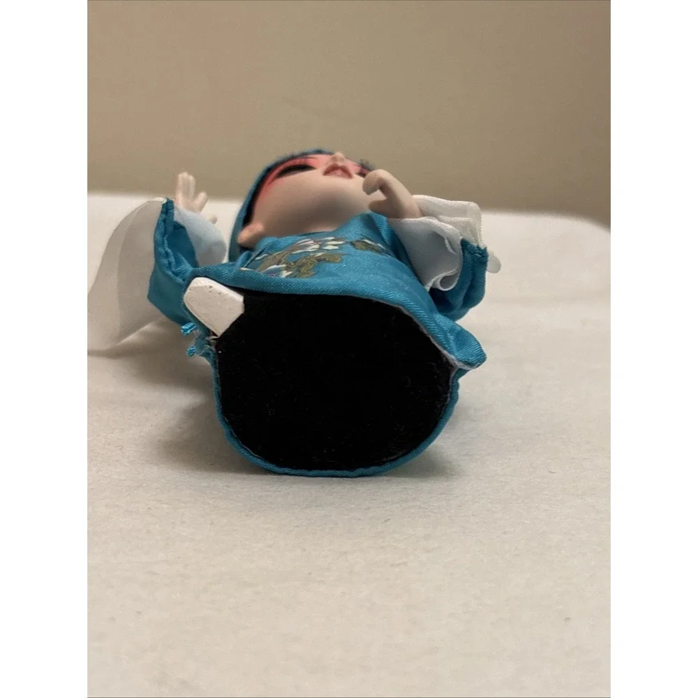 Tang Wawa Chinese Peking Opera Silk Doll Blue Beijing Hand Painted Figurine